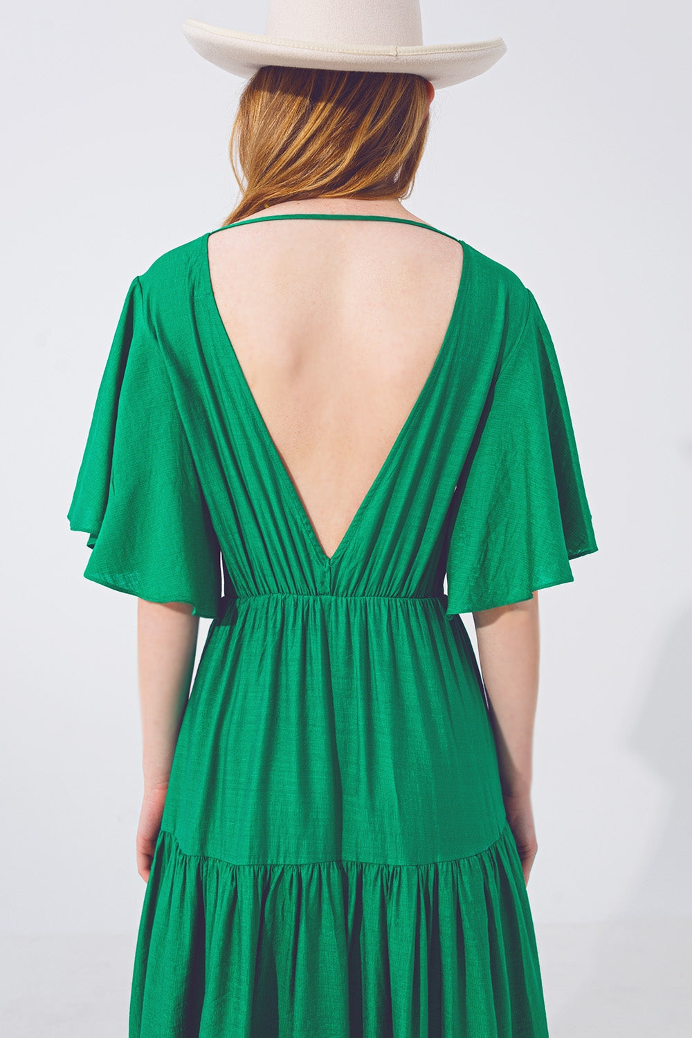 Smock V Neck Maxi Dress in Green - Szua Store