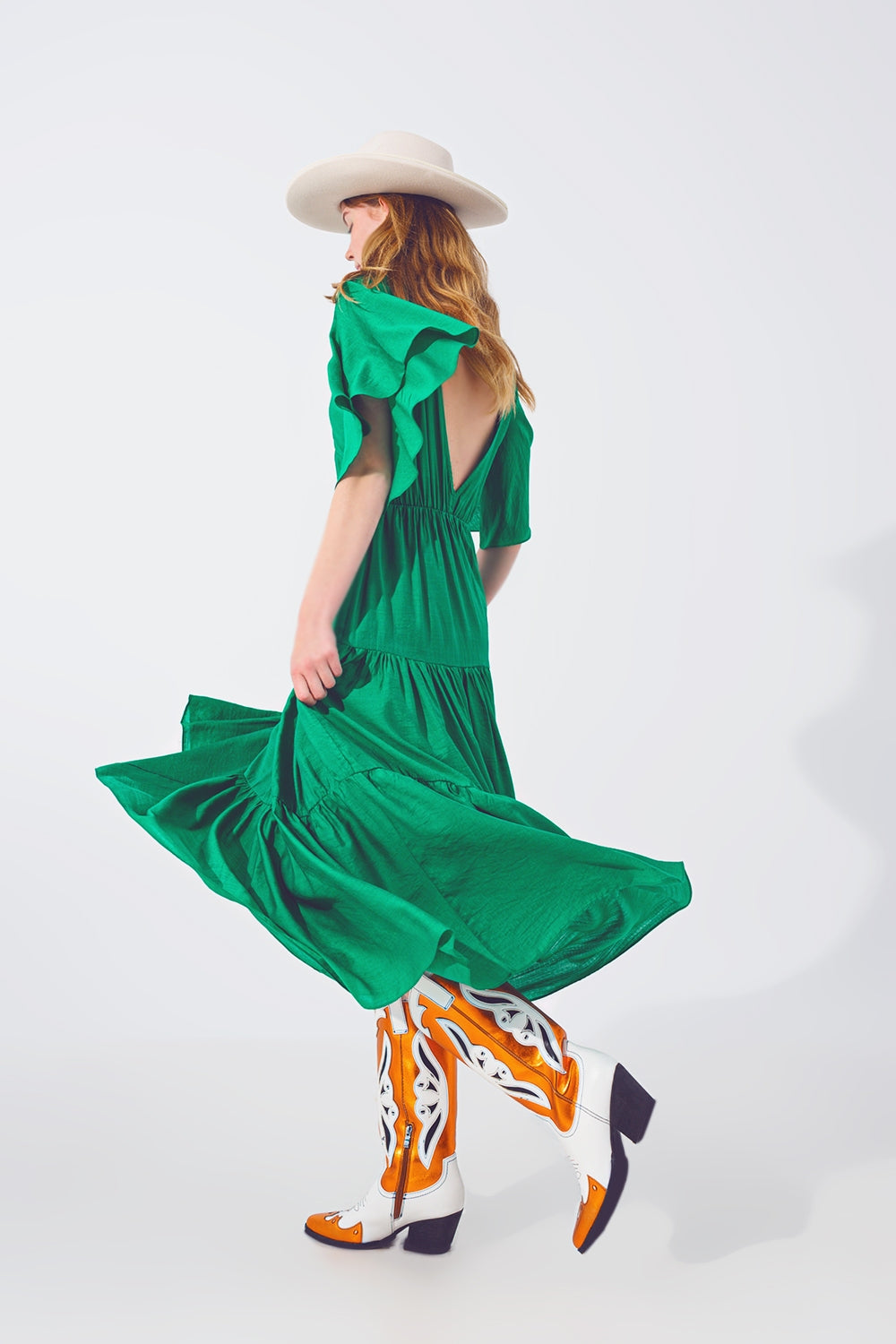 Smock V Neck Maxi Dress in Green - Szua Store