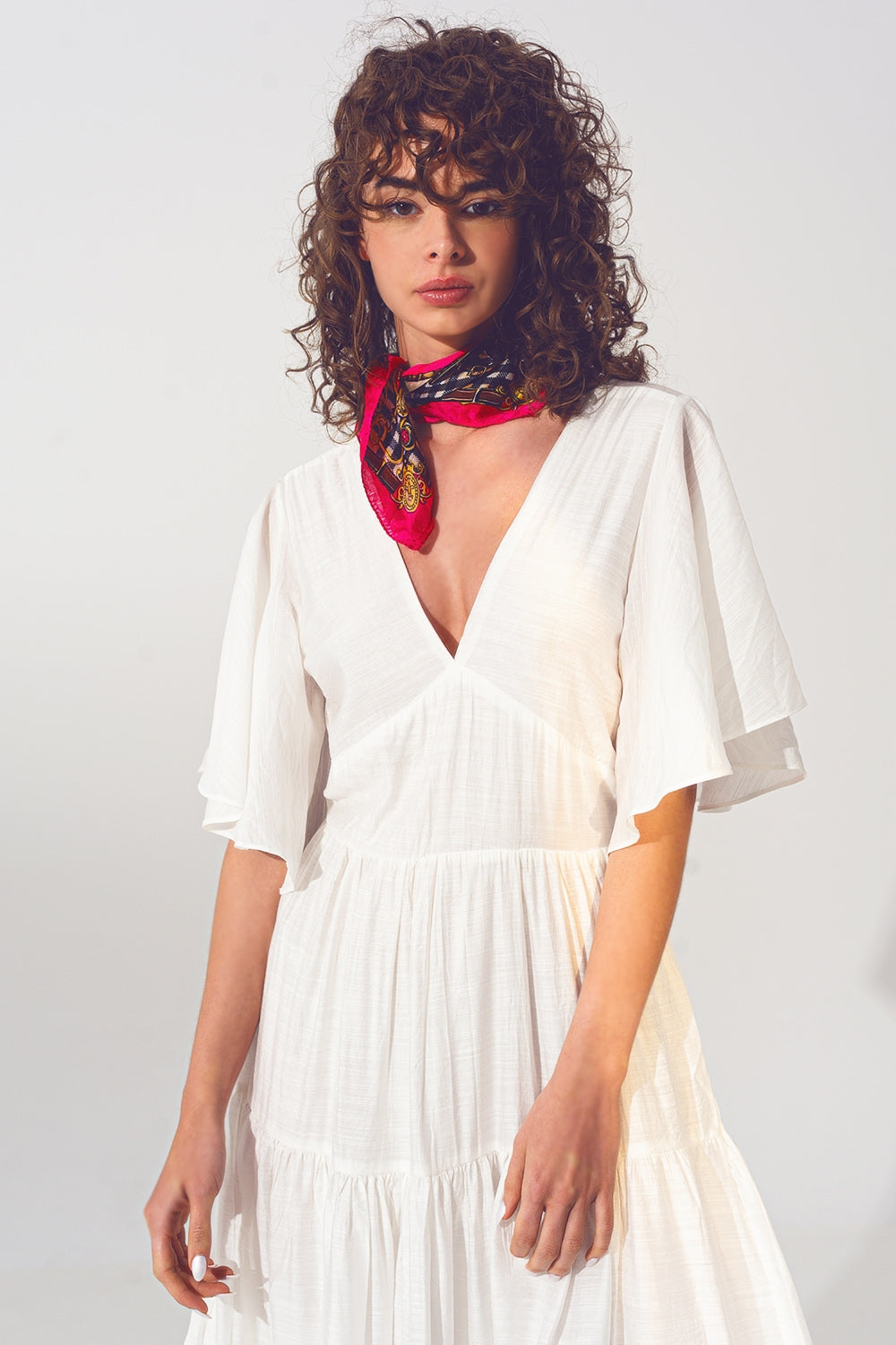 Smock V Neck Maxi Dress in White - Szua Store