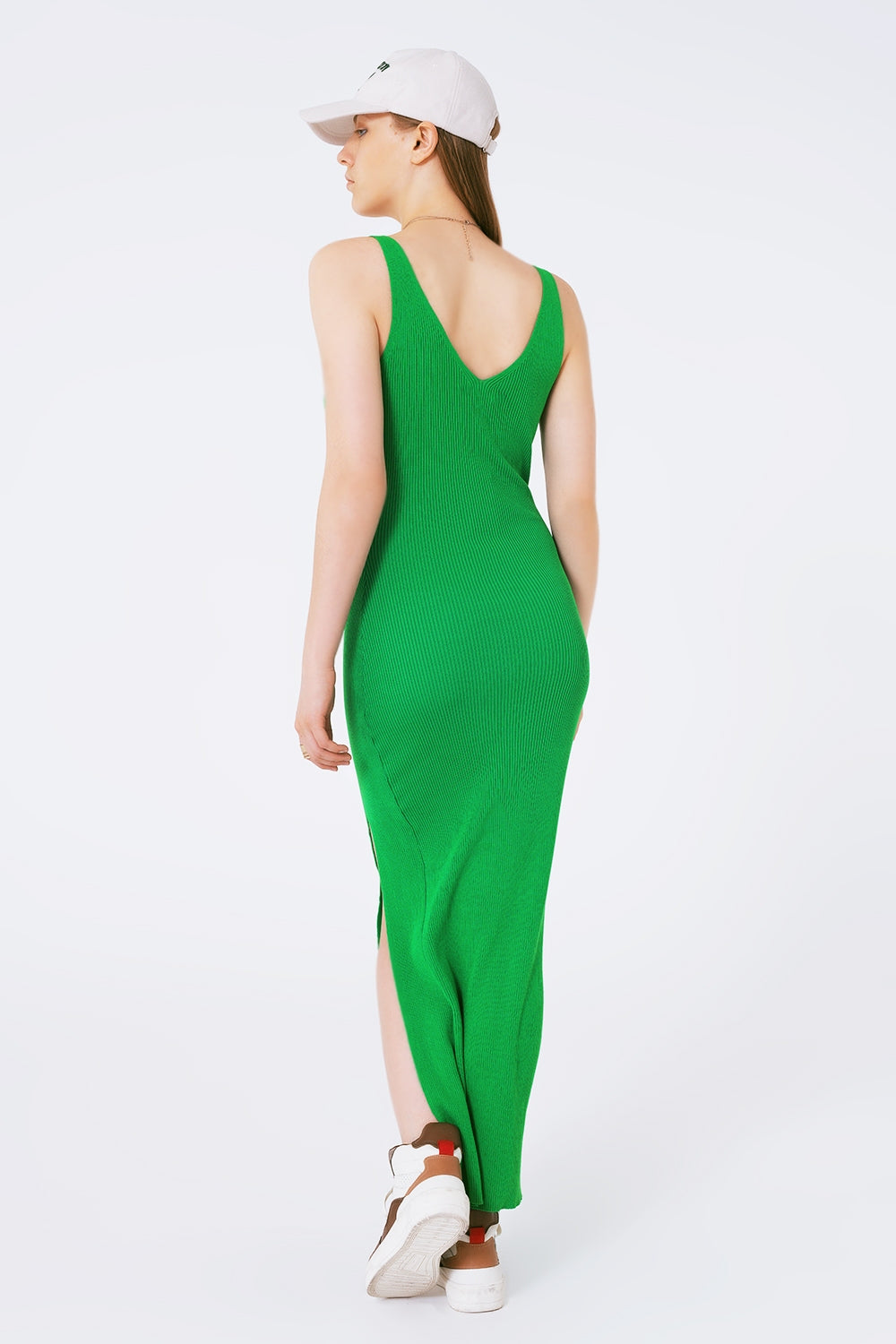 Soft ribbed knitted midaxi dress in Green - Szua Store
