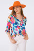 Q2 soft satin blouse with flower print