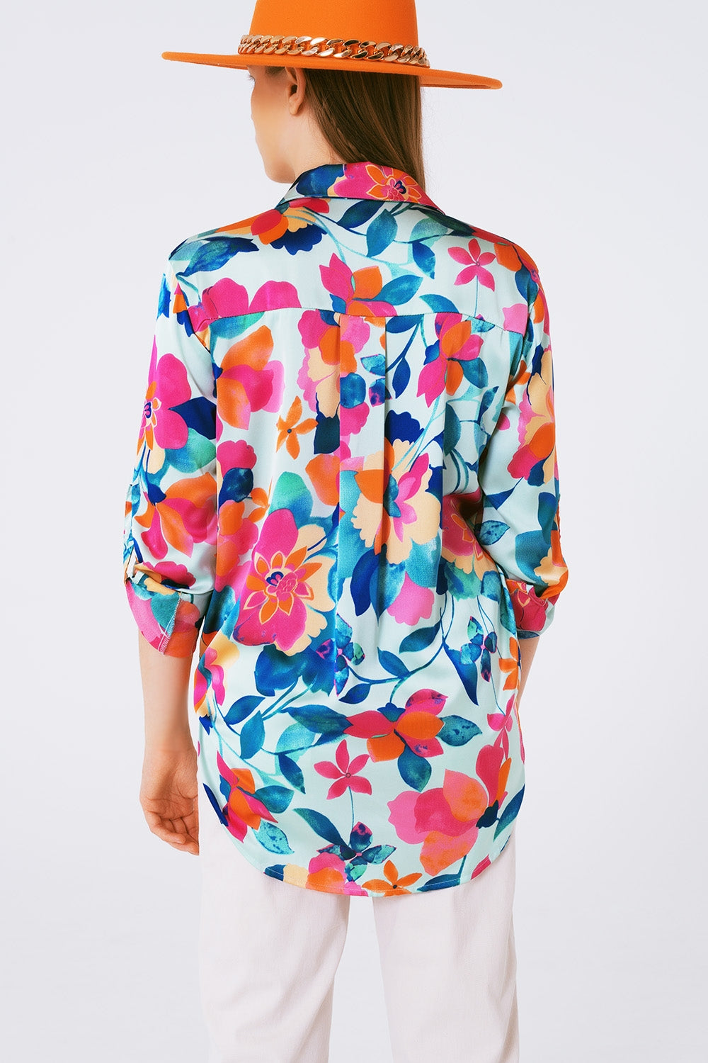 Soft satin blouse with flower print - Szua Store