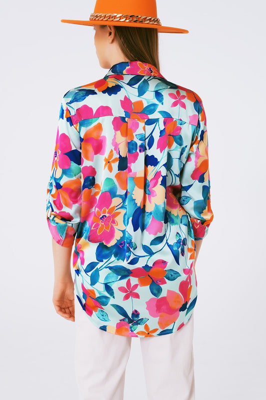 Soft satin blouse with flower print - Szua Store