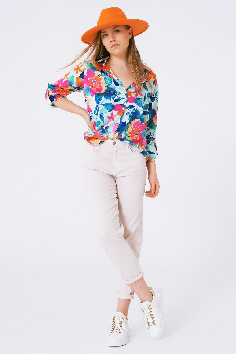 Soft satin blouse with flower print - Szua Store