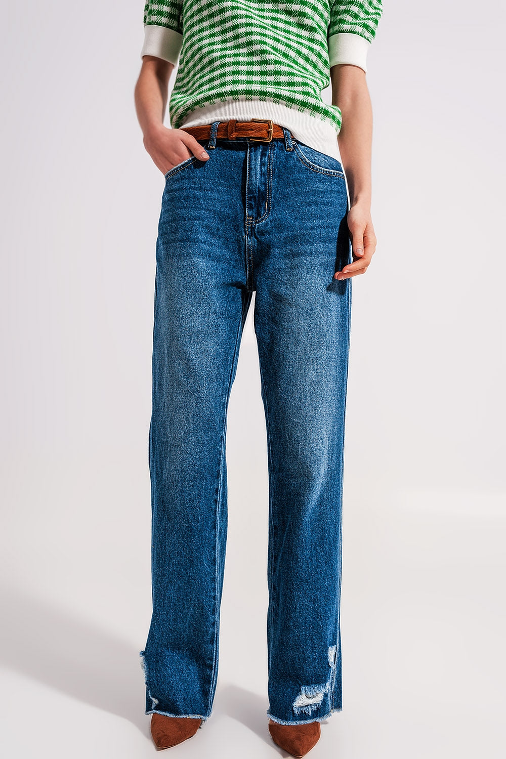 Split hem jeans in medium denim Szua Store