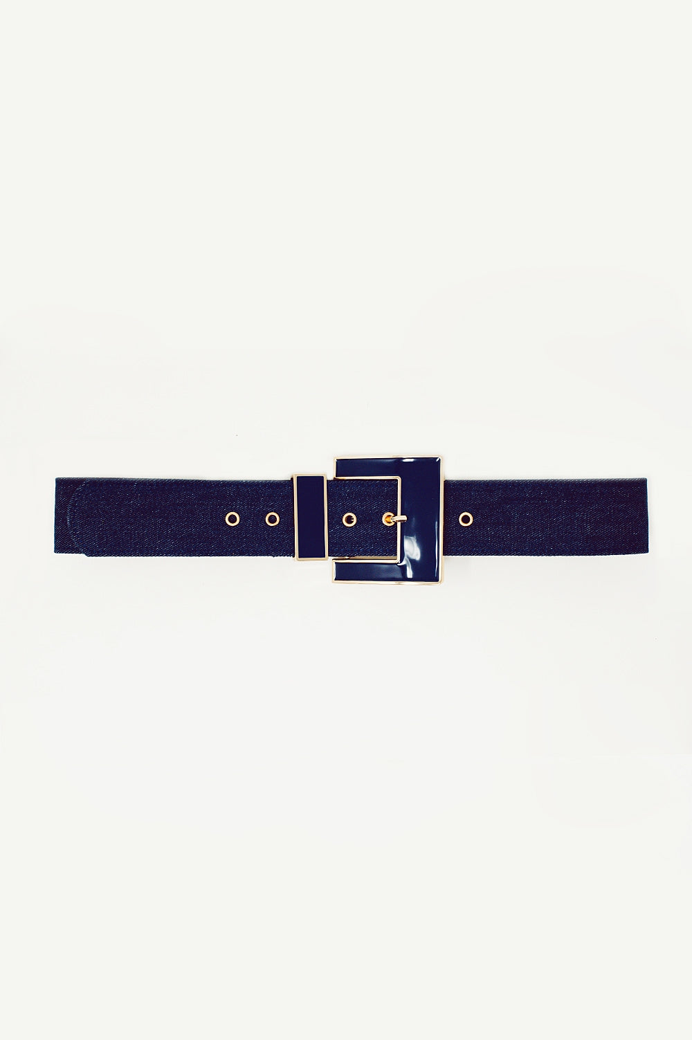 Q2 square buckle belt dark denim color