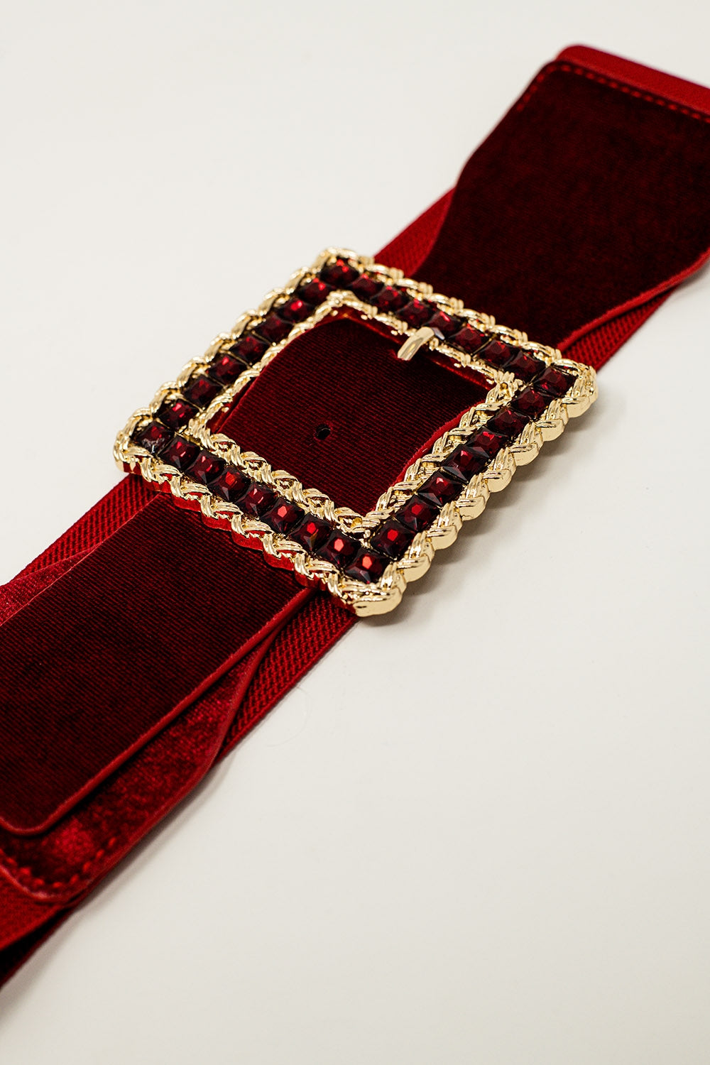 Square red belt with rhinestones and adjustable elastic - Szua Store