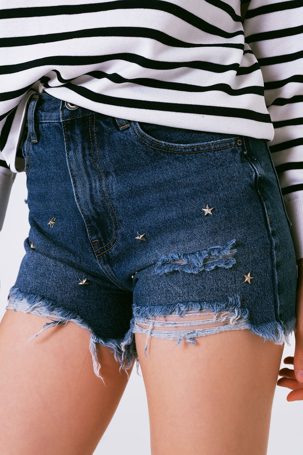 Star stud embellishment denim shorts - Szua Store