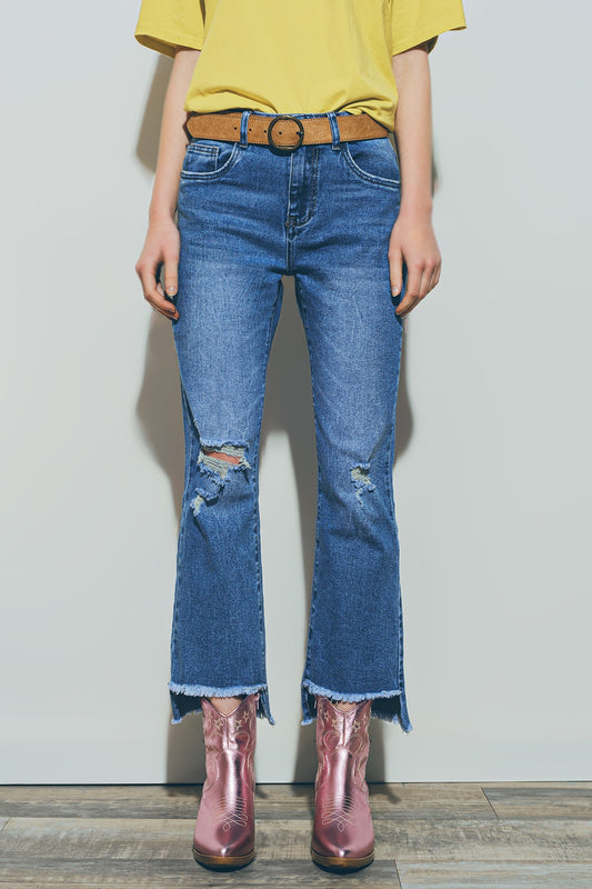 Straight Distressed Jeans in Medium Wash - Szua Store