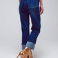 Straight Jeans with Folded Hem in Mid Blue Wash - Szua Store