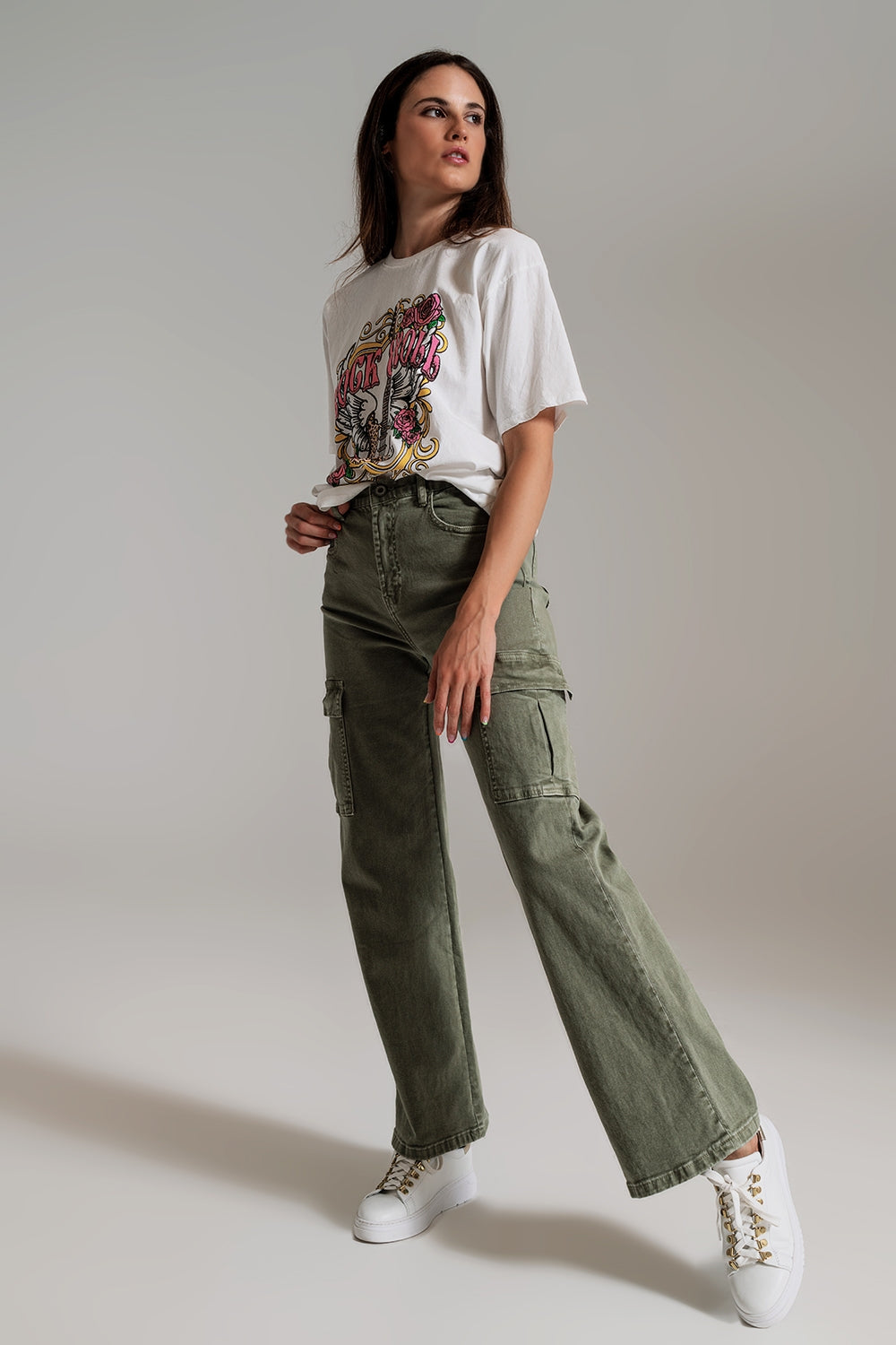 Straight Leg Cargo Jeans in Olive Green - Szua Store