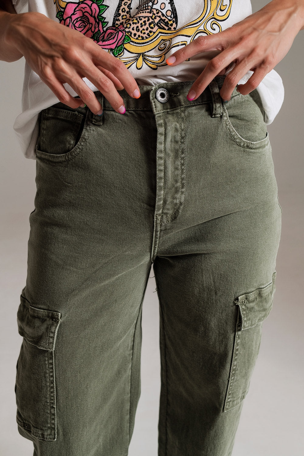 Straight Leg Cargo Jeans in Olive Green - Szua Store