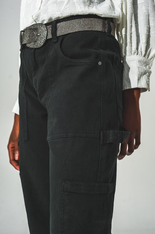 Straight Leg Cargo Pants in Black - Szua Store