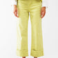 Q2 Straight Leg Jeans with Cropped Hem in Lime Green