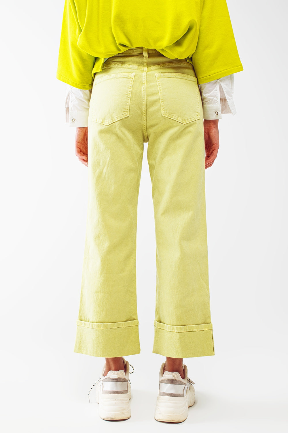 Straight Leg Jeans with Cropped Hem in Lime Green - Szua Store