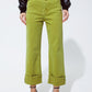 Q2 Straight Leg Jeans with Cropped Hem in olive green