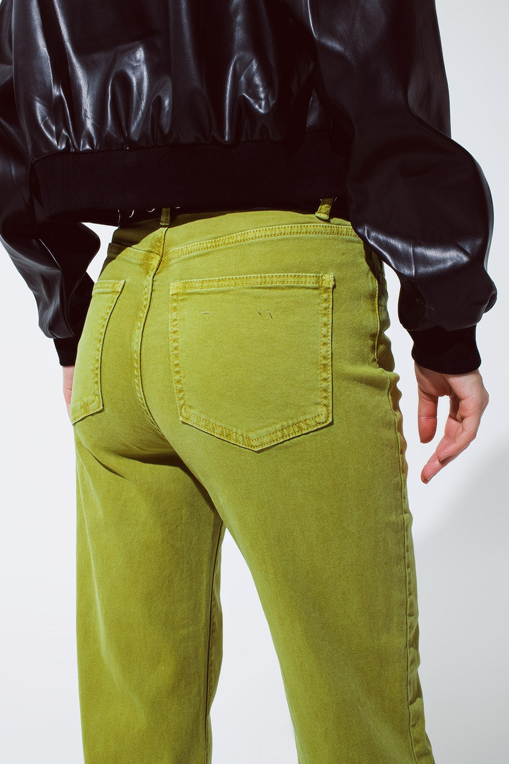 Straight Leg Jeans with Cropped Hem in olive green