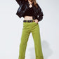 Straight Leg Jeans with Cropped Hem in olive green