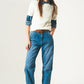 Straight leg jeans with darts at the waist in medium blue - Szua Store