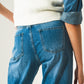 Straight leg jeans with darts at the waist in medium blue - Szua Store