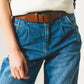 Straight leg jeans with darts at the waist in medium blue - Szua Store