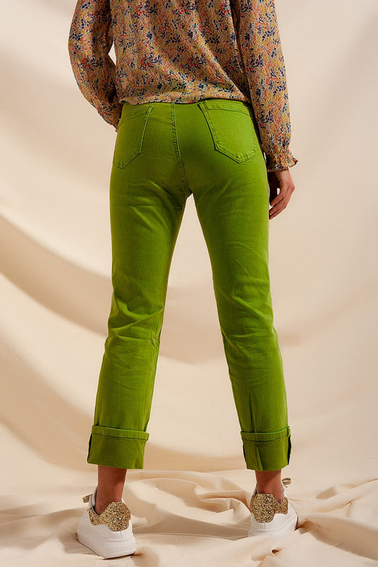 Straight leg jeans with deep turn up in green Szua Store