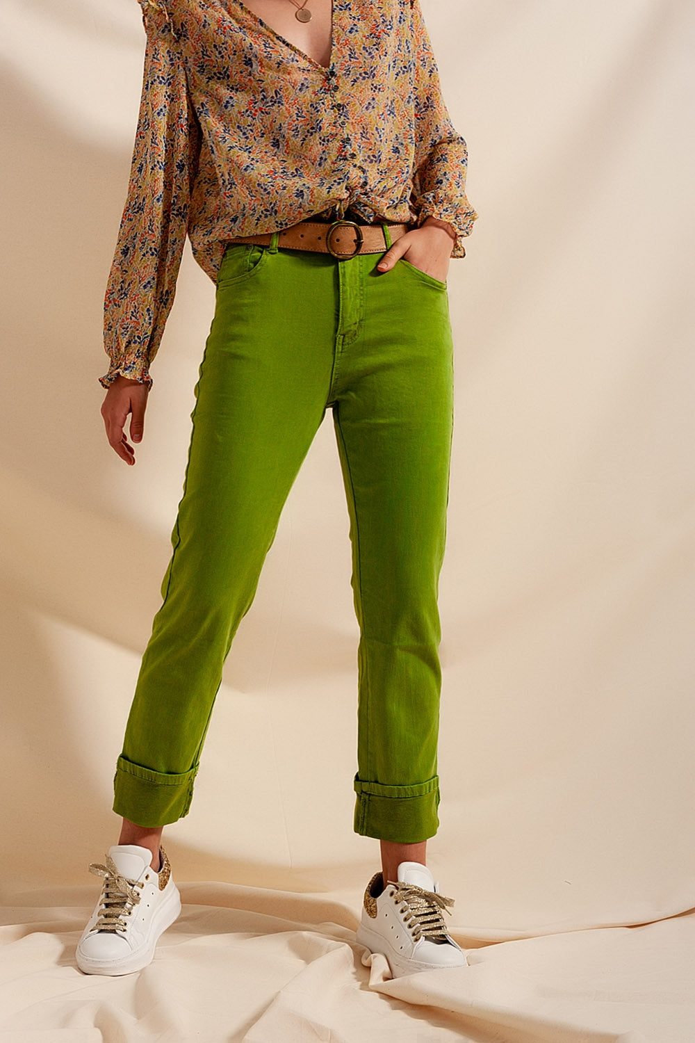 Straight leg jeans with deep turn up in green Szua Store