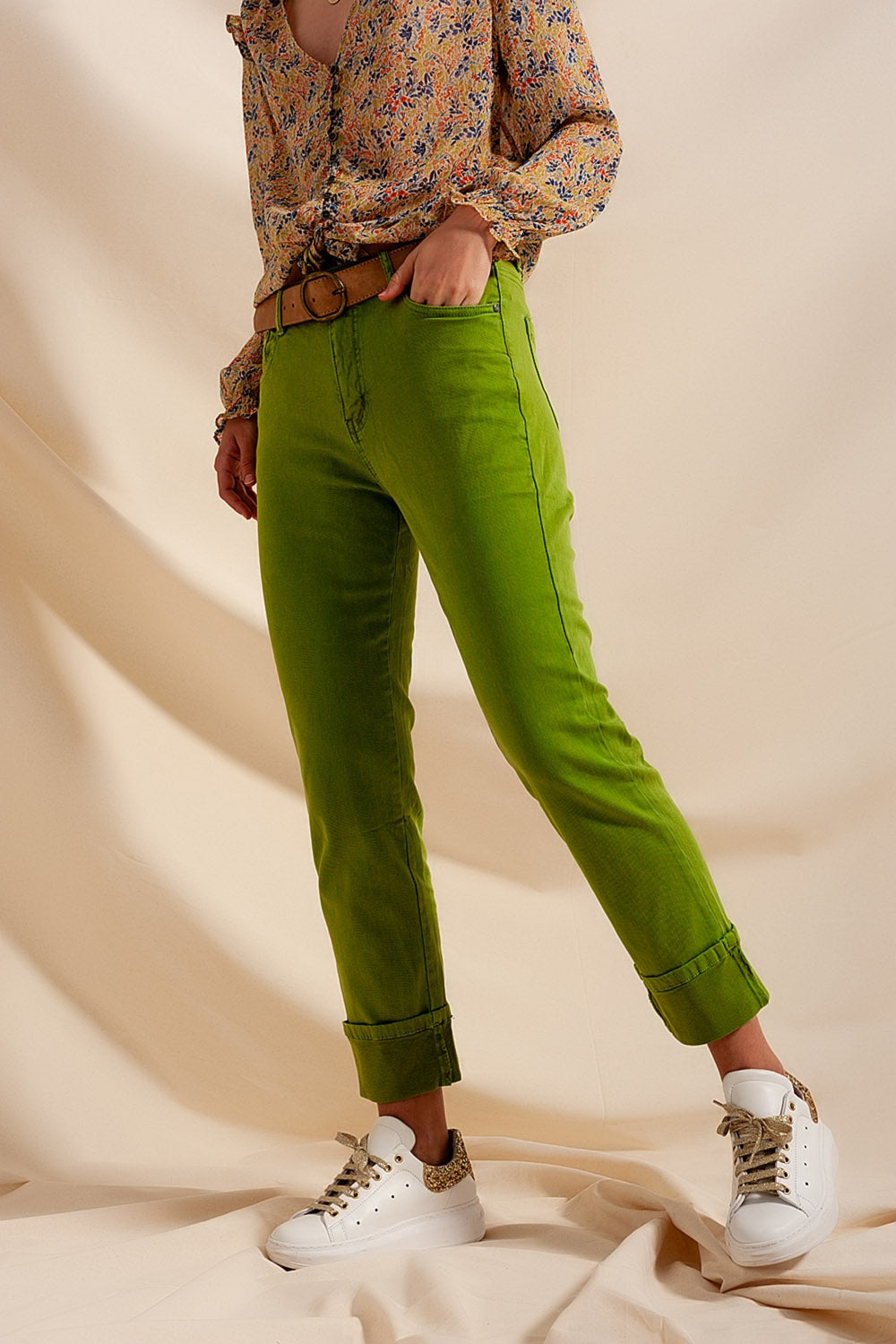 Straight leg jeans with deep turn up in green Szua Store