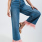 Straight leg jeans with faux feather hem in blue Szua Store