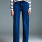 Q2 Straight Leg Jeans With Front Marine Style Pockets in Mid Wash