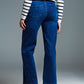 Straight Leg Jeans With Front Marine Style Pockets in Mid Wash