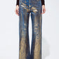 Q2 Straight Leg Jeans with gold metallic finish