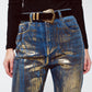 Straight Leg Jeans with gold metallic finish