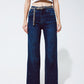 Q2 Straight Leg Jeans with strass detail in Blue