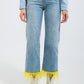 Straight leg jeans with yellow faux feather hem Szua Store