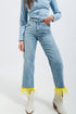 Straight leg jeans with yellow faux feather hem Szua Store