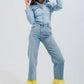 Straight leg jeans with yellow faux feather hem Szua Store