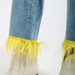 Straight leg jeans with yellow faux feather hem Szua Store