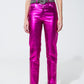 Q2 Straight Metallic Pants in Fuchsia