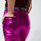 Straight Metallic Pants in Fuchsia