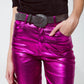 Straight Metallic Pants in Fuchsia