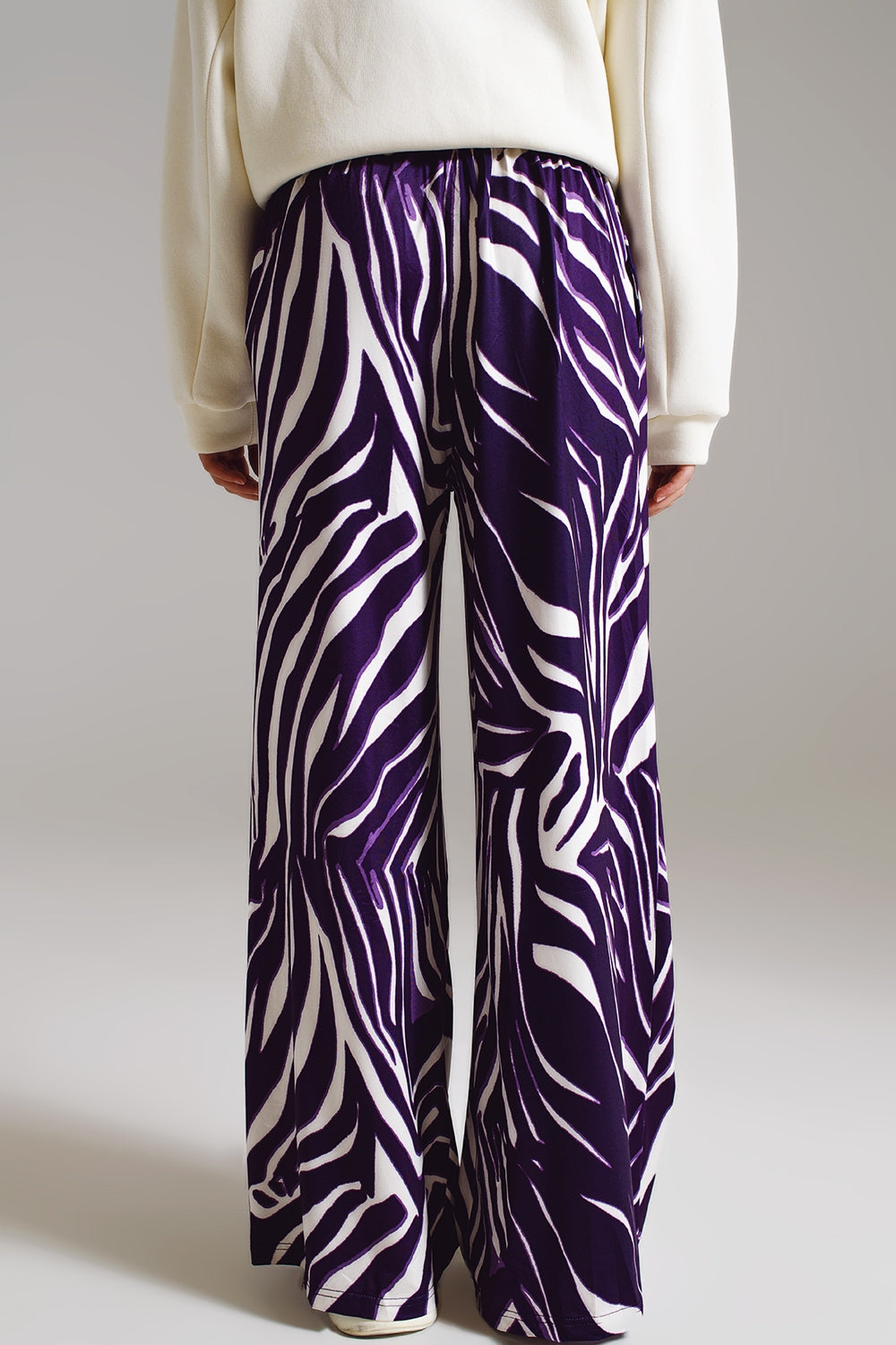 Wide-leg Twill Pants - Purple - Ladies