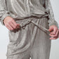 Straight Relaxed Fit Metallic Finish Pants With Ajustable Drawstring