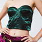 Q2 Strapless Corset Style Top In Emerald Green