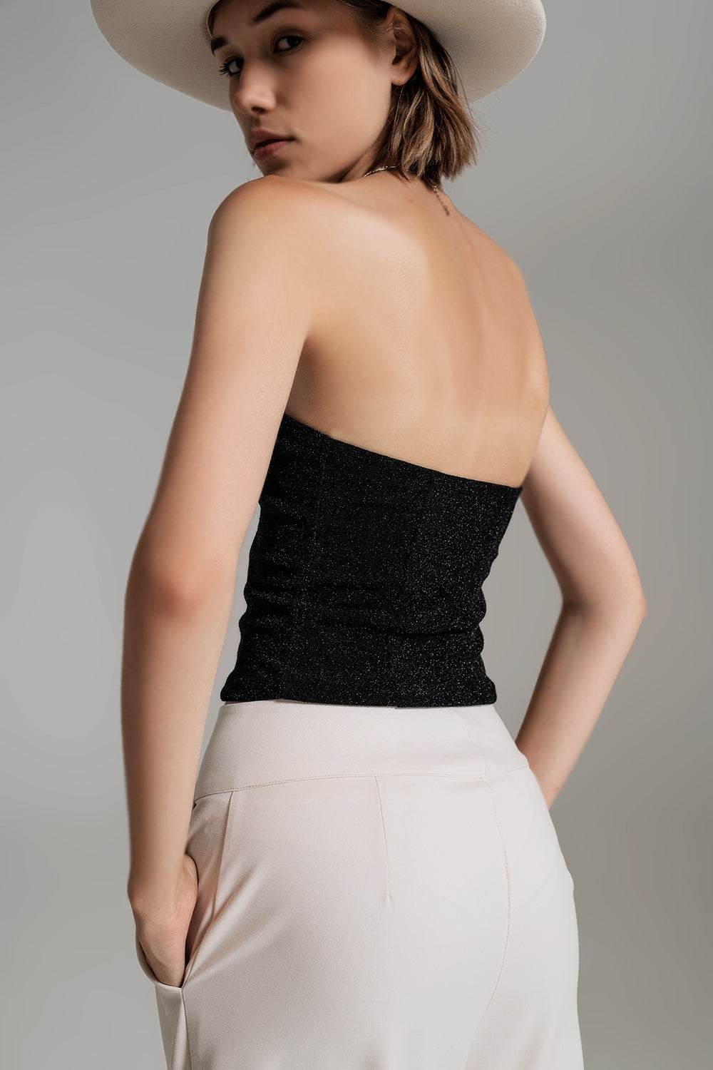 Strapless Shiny Tube Top In Black - Szua Store