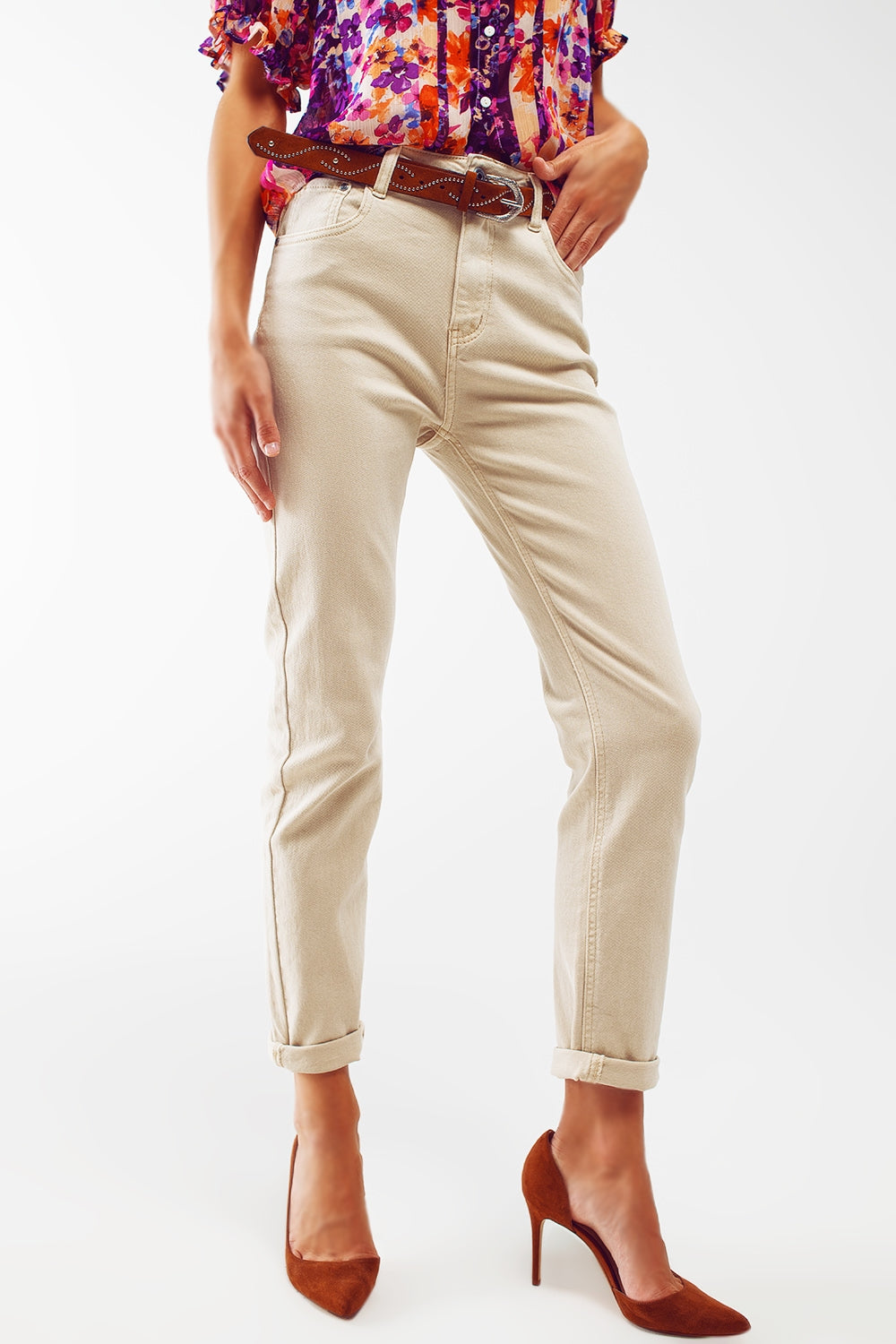 Stretch Cotton skinny jeans in beige - Szua Store