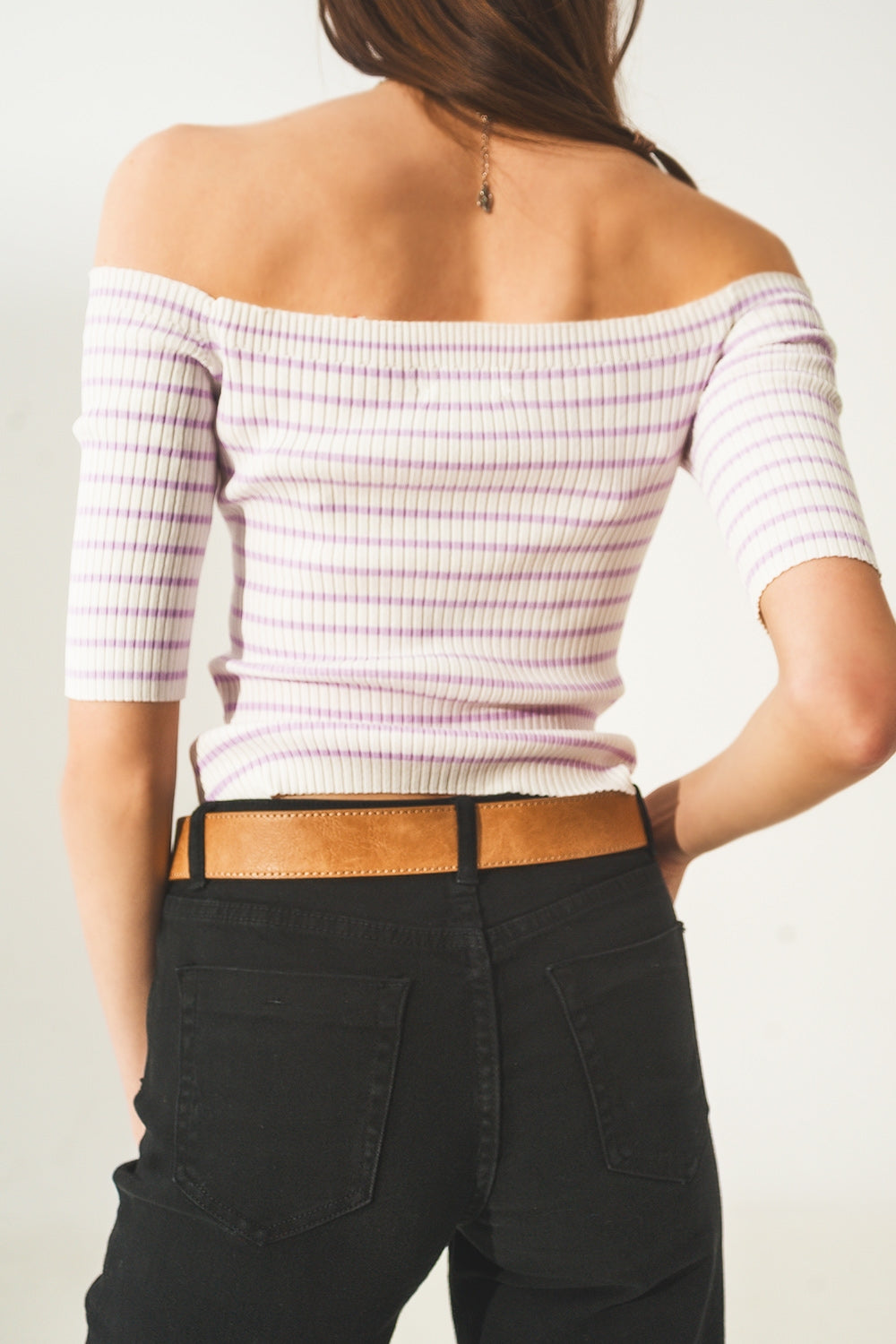 Stripe bardot top in lilac - Szua Store