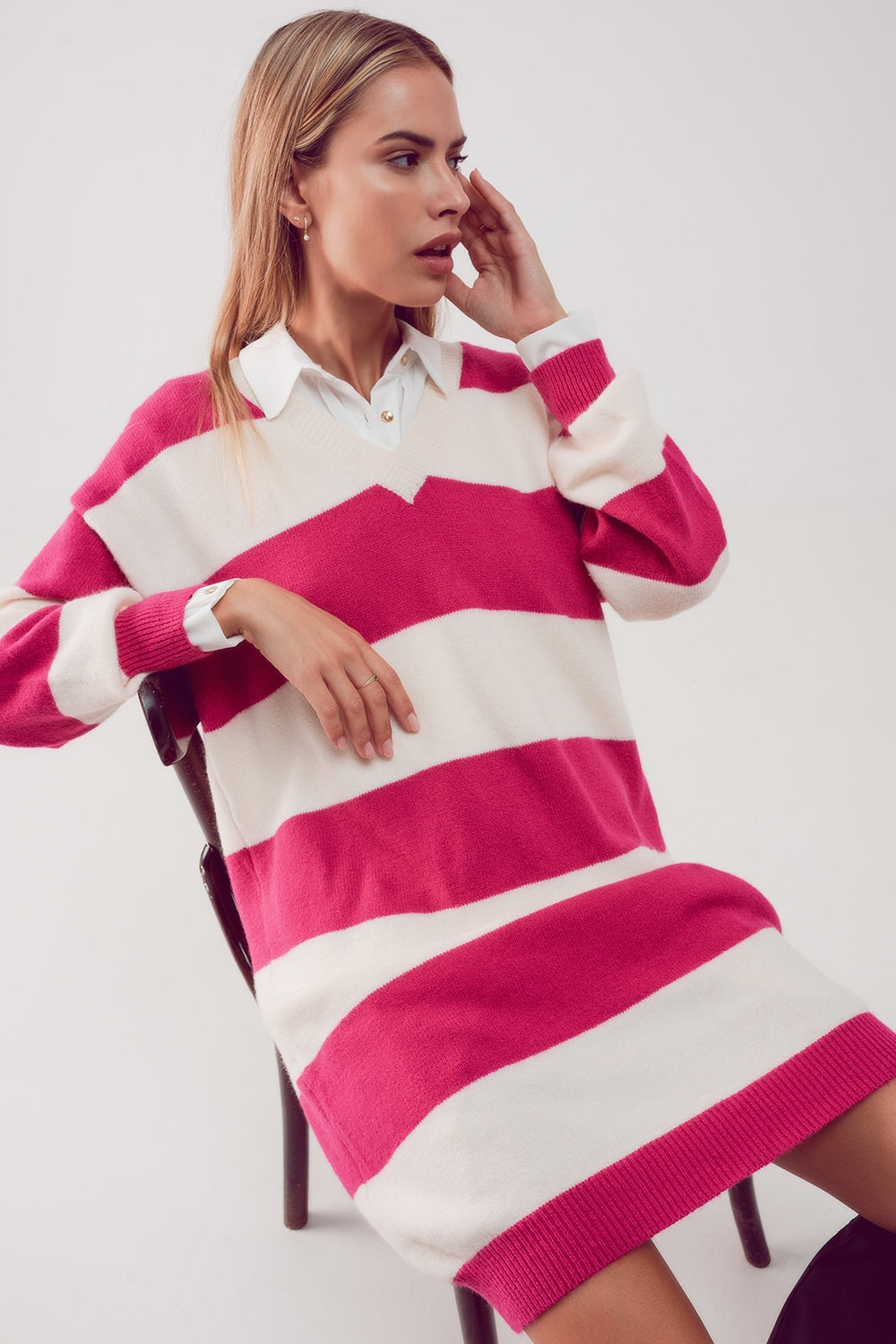 Stripe jumper dress in fuchsia Szua Store