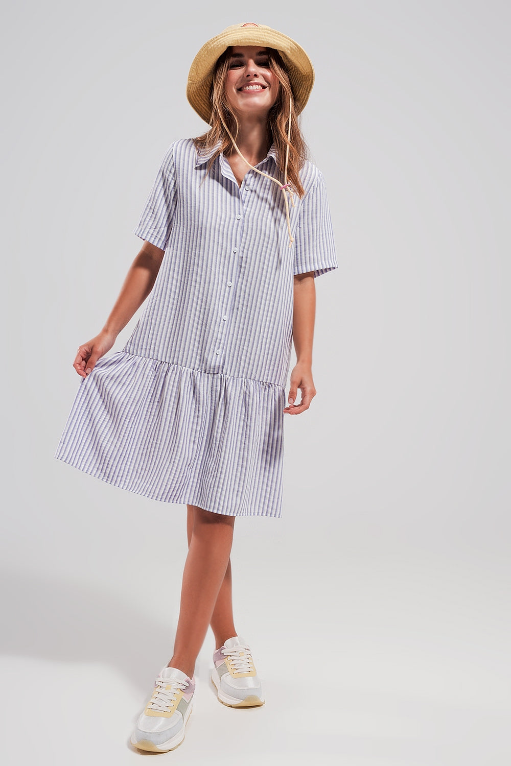 Stripe print mini dress in lilac Szua Store
