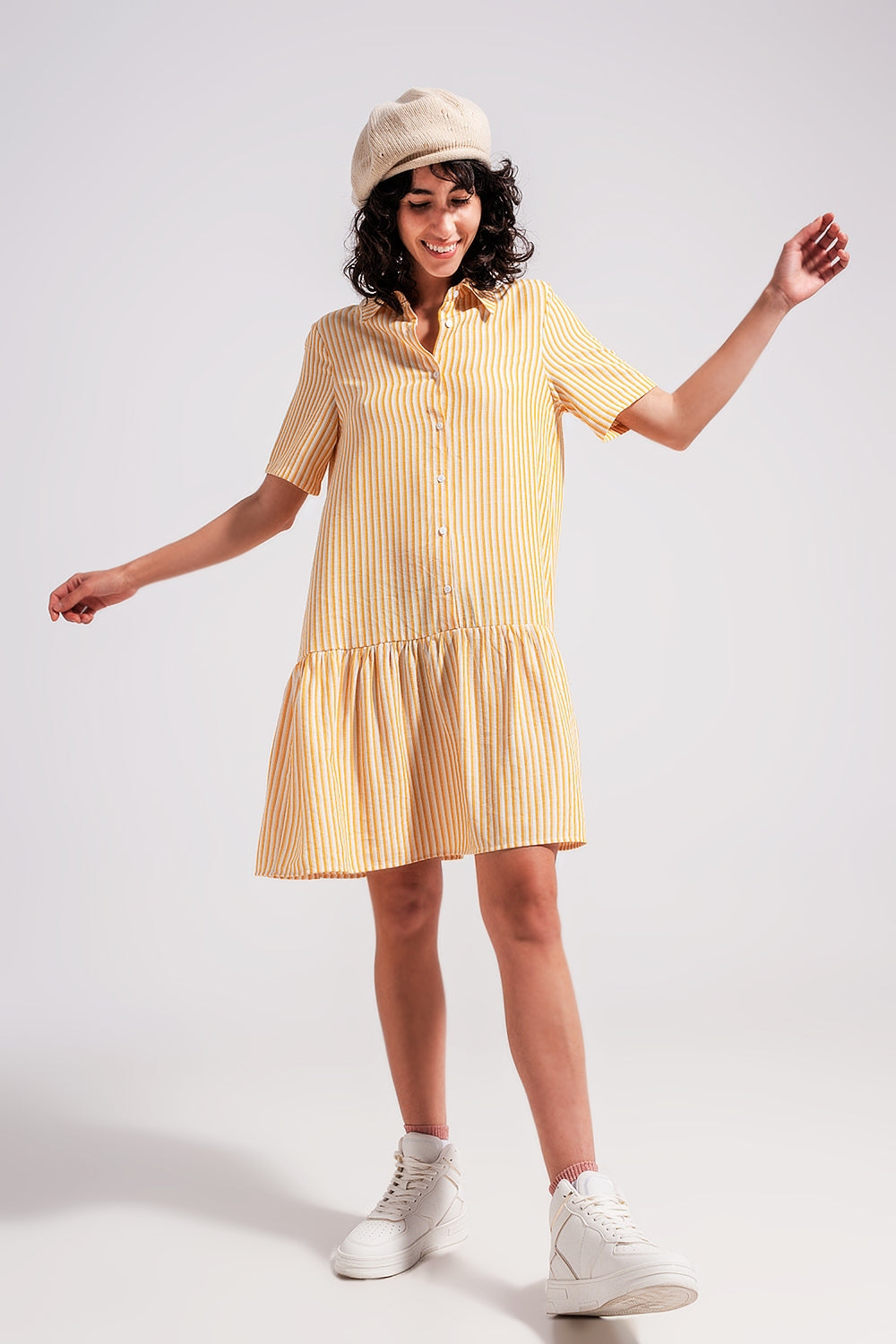 Stripe print mini dress in yellow Szua Store